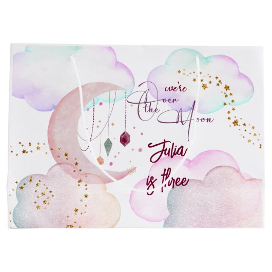 Over de maan mooie pastel kinderen verjaardag groot cadeauzakje (Achterkant)