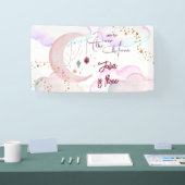 Over de maan mooie pastel kinderen verjaardag spandoek (Beurs)