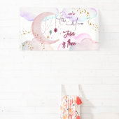 Over de maan mooie pastel kinderen verjaardag spandoek (Insitu)