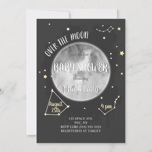 Over de maan | Moon & Stars Baby shower Kaart (Voorkant)