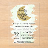 Over de maan | Neutraal Baby shower Acryl Uitnodigingen (Voorkant)