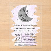 Over de maan | Neutraal Baby shower Acryl Uitnodigingen (Voorkant)