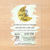 Over de maan | Neutraal Baby shower Acryl Uitnodigingen (Voorkant)