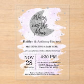 Over de maan | Neutraal Baby shower Acryl Uitnodigingen (Voorkant)