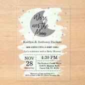 Over de maan | Neutraal Baby shower Acryl Uitnodigingen (Voorkant)