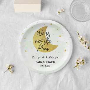 Over de maan   Neutraal Baby shower Bord