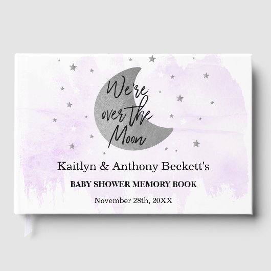 Over de maan | Neutraal Baby shower geheugen Gastenboek (Voorkant)