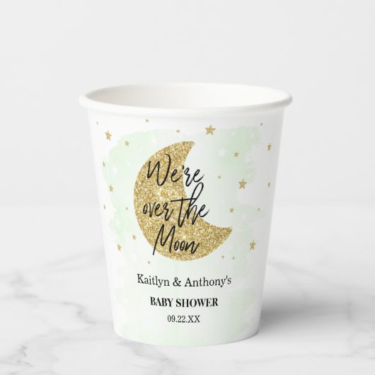 Over de maan | Neutraal Baby shower Papieren Bekers (Voorkant)