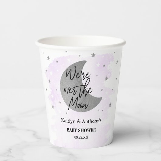 Over de maan | Neutraal Baby shower Papieren Bekers (Achterkant)