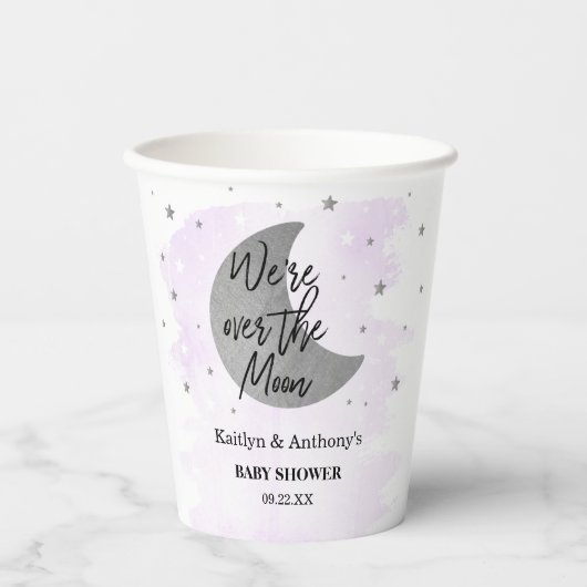 Over de maan | Neutraal Baby shower Papieren Bekers (Voorkant)