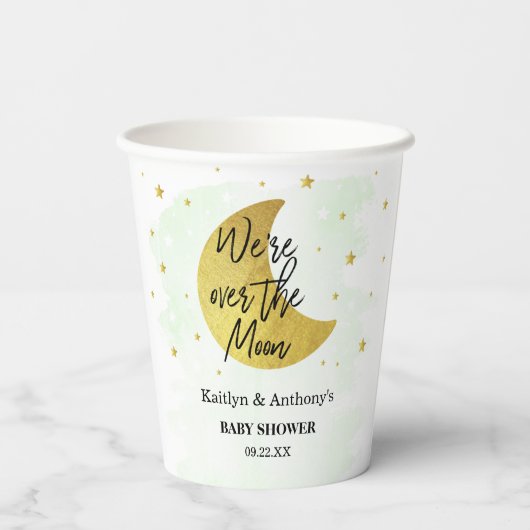 Over de maan | Neutraal Baby shower Papieren Bekers (Achterkant)