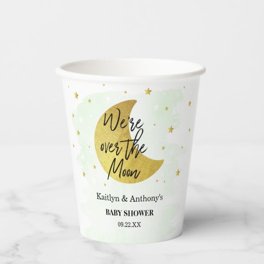 Over de maan | Neutraal Baby shower Papieren Bekers (Voorkant)
