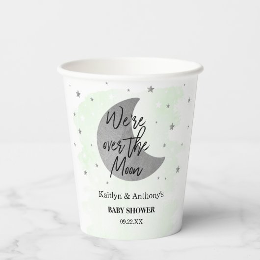 Over de maan | Neutraal Baby shower Papieren Bekers (Achterkant)