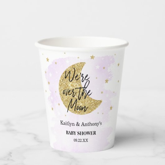Over de maan | Neutraal Baby shower Papieren Bekers (Voorkant)