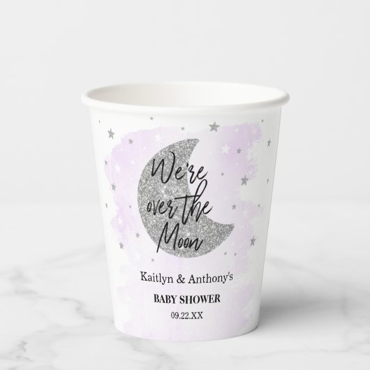 Over de maan | Neutraal Baby shower Papieren Bekers (Achterkant)