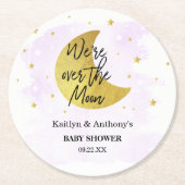 Over de maan | Neutraal Baby shower Ronde Kartonnen Onderzetter (Voorkant)