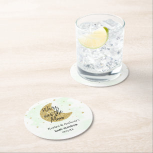 Over de maan Neutraal Baby shower Ronde Kartonnen Onderzetter