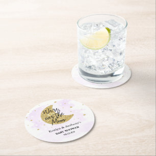 Over de maan Neutraal Baby shower Ronde Kartonnen Onderzetter