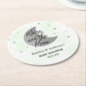 Over de maan | Neutraal Baby shower Ronde Kartonnen Onderzetter (Gebogen)