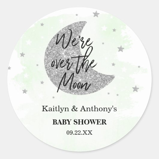 Over de maan | Neutraal Baby shower Ronde Sticker (Voorkant)