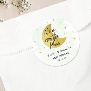 Over de maan   Neutraal Baby shower Ronde Sticker