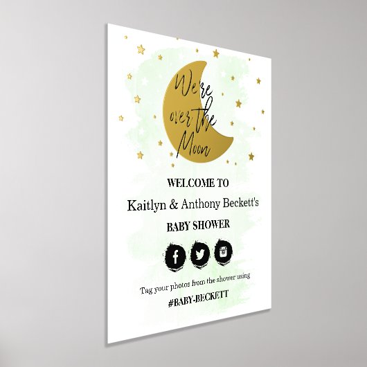 Over de maan | Neutraal Baby shower Welkomstteken Folie Afdrukken (Laagn)