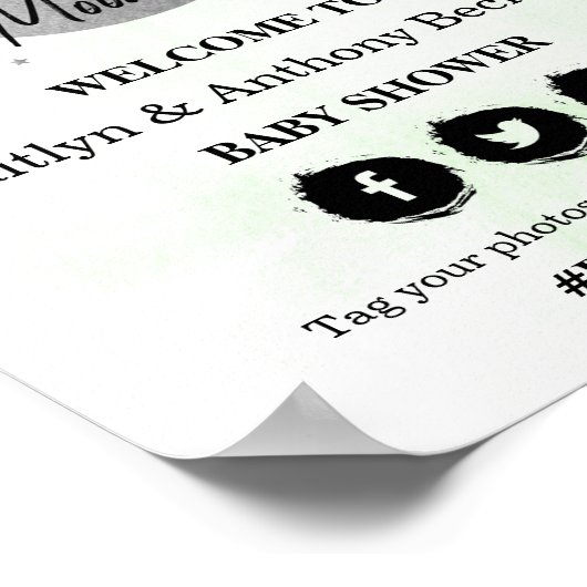 Over de maan | Neutraal Baby shower Welkomstteken Poster (Hoek)