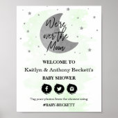 Over de maan | Neutraal Baby shower Welkomstteken Poster (Voorkant)