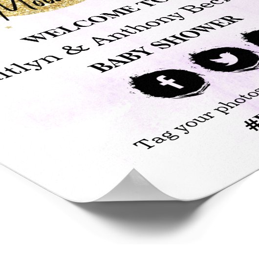 Over de maan | Neutraal Baby shower Welkomstteken Poster (Hoek)