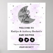 Over de maan | Neutraal Baby shower Welkomstteken Poster (Voorkant)