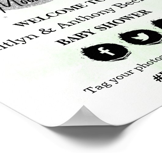 Over de maan | Neutraal Baby shower Welkomstteken Poster (Hoek)