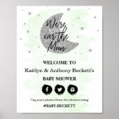 Over de maan | Neutraal Baby shower Welkomstteken Poster (Voorkant)