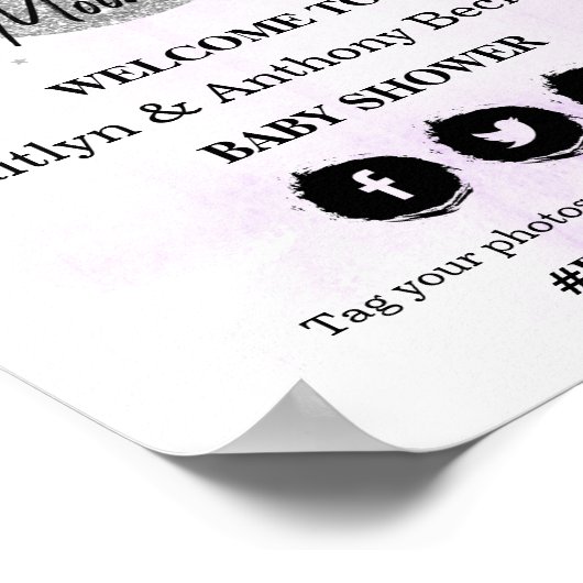 Over de maan | Neutraal Baby shower Welkomstteken Poster (Hoek)