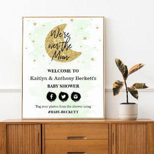Over de maan   Neutraal Baby shower Welkomstteken Poster