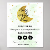 Over de maan | Neutraal Baby shower Welkomstteken Poster (Voorkant)
