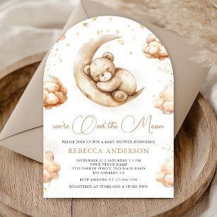 Over de Maan Neutrale Teddybeer Boog Baby Shower Kaart