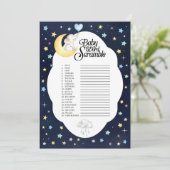 Over de maan Olifant Baby Word Scramble spel Kaart (Staand voorkant)