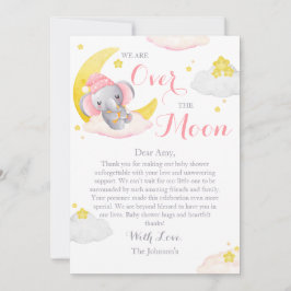 Over de maan olifant meisje Baby shower Bedankkaart