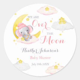 Over de maan olifant meisje Baby shower Ronde Sticker