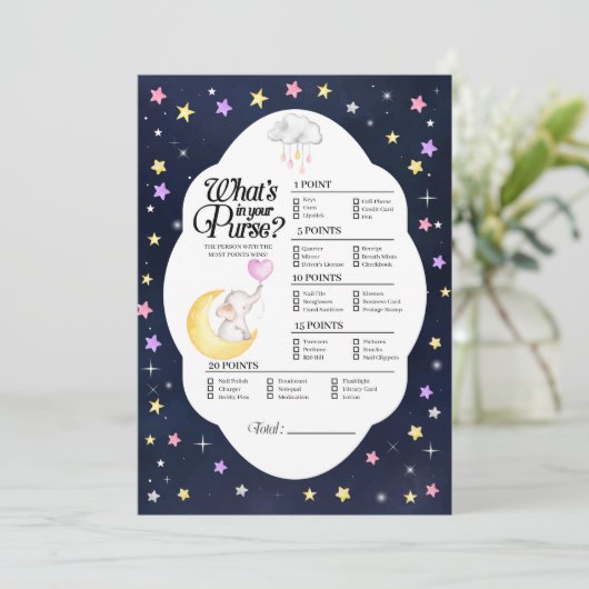 Over de maan olifant Wat zit er in je tas spel Kaart (Staand voorkant)