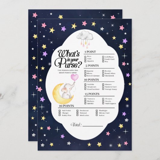 Over de maan olifant Wat zit er in je tas spel Kaart (Voorkant / Achterkant)