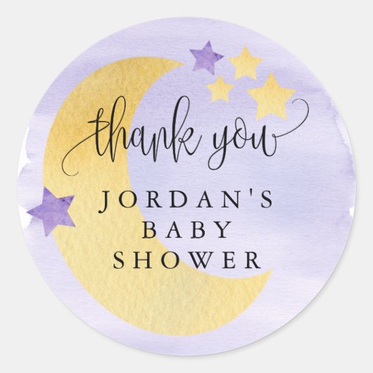 Over de maan, Paarse Baby shower Favor Ronde Sticker (Voorkant)