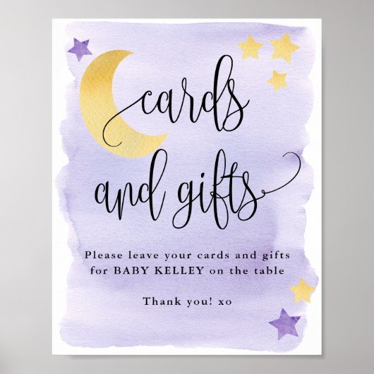 Over de maan, Paarse Baby shower Kaarten en gesche Poster (Voorkant)