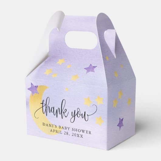 Over de maan, Paarse Baby shower maan sterren Bedankdoosjes (Achterkant)