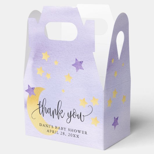 Over de maan, Paarse Baby shower maan sterren Bedankdoosjes (Geopend)