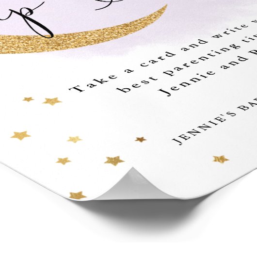 Over de Maan Paarse Ouderschap Tips Baby shower Poster (Hoek)