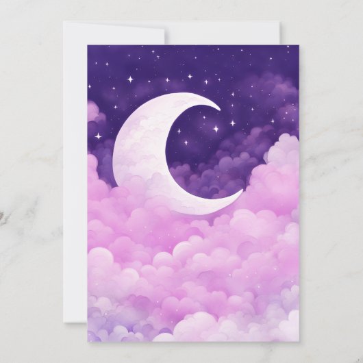 Over de maan paarse roze baby shower kaart (Achterkant)