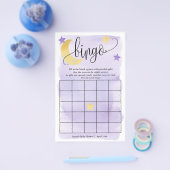Over de maan, Paarse sterren Bingo Paper Game Kaar Flyer (Enkel)