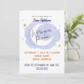Over de maan Paarse Waterverf Baby shower Kaart (Staand voorkant)