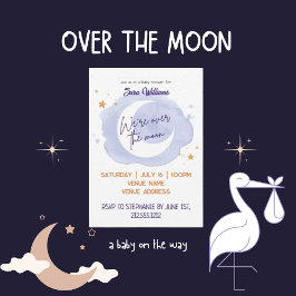 Over de maan Paarse Waterverf Baby shower Kaart